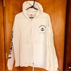 White/Navy Cotton Zip-Up Hoodie